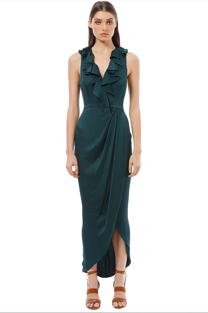 NWT Women's Shona Joy Plunge Frill Draped Dress size 6 in Emerald Green Holiday